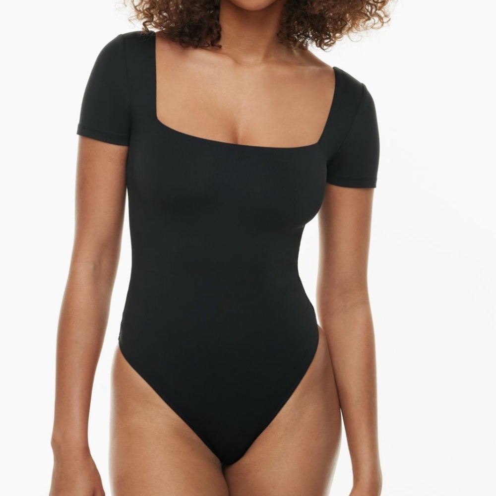 dark blue square neck babaton contour body suit